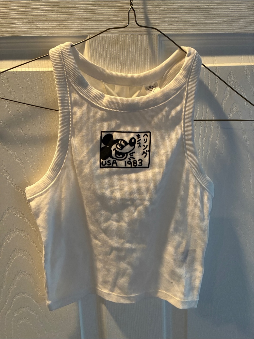 ✨H&M Disney White Ribbed Tank Top with Black Mickey Graphic Kids